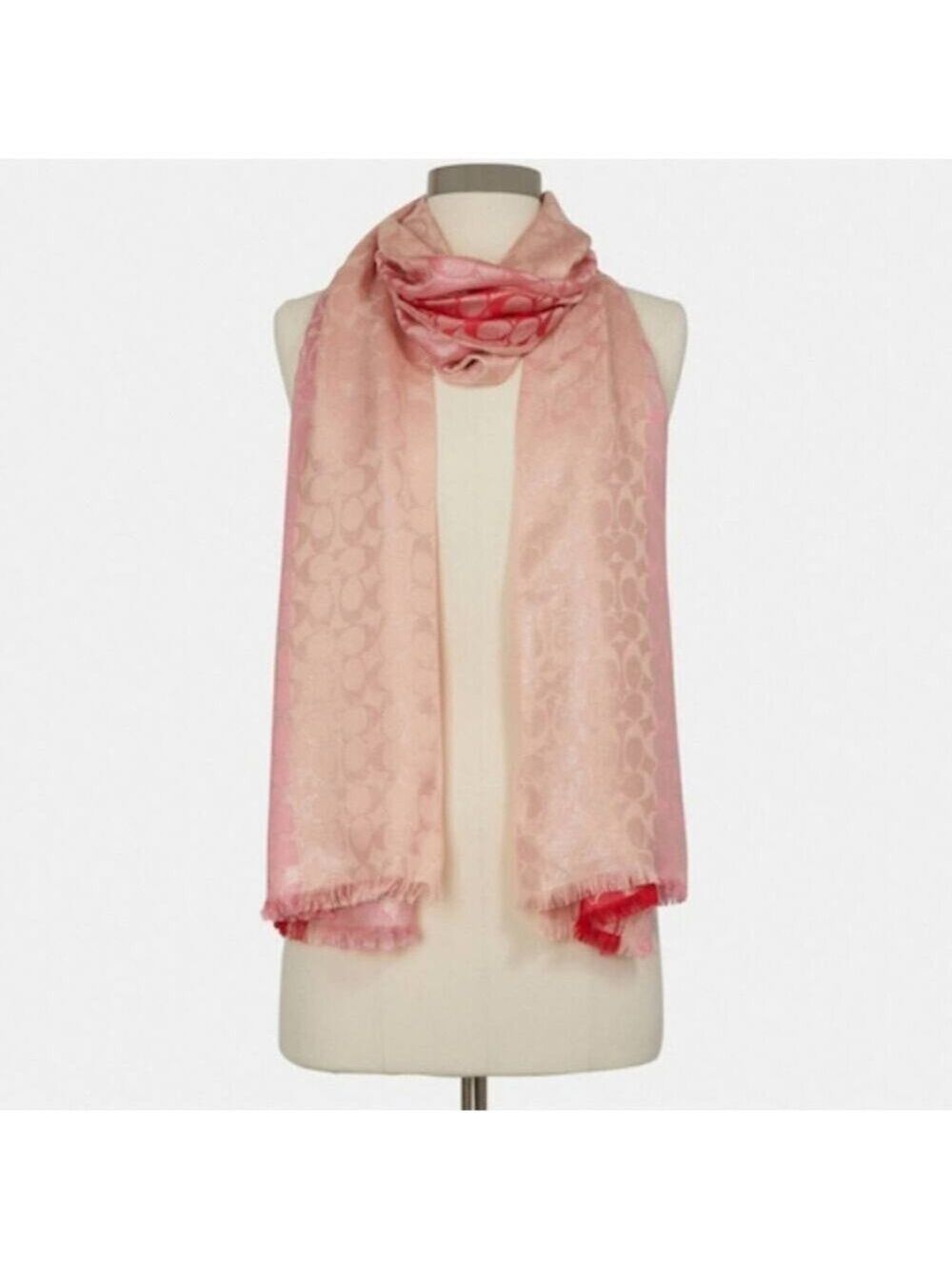 COACH OBLONG SCARF SIGNATURE STRIPE SHELL PINK